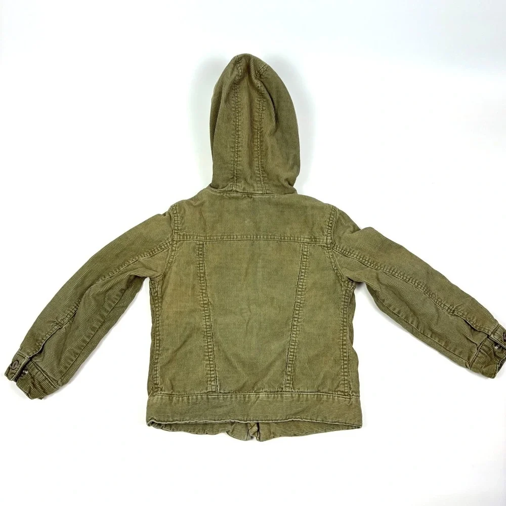 VTG Y2K Gap Kids Cat Print Corduroy Jacket Girls Sz S Olive Green‎ Cat Zipper